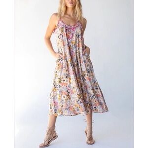 Natural Life Harley Embroidered Midi Dress Floral Lightweight Sundress NWT Sz M